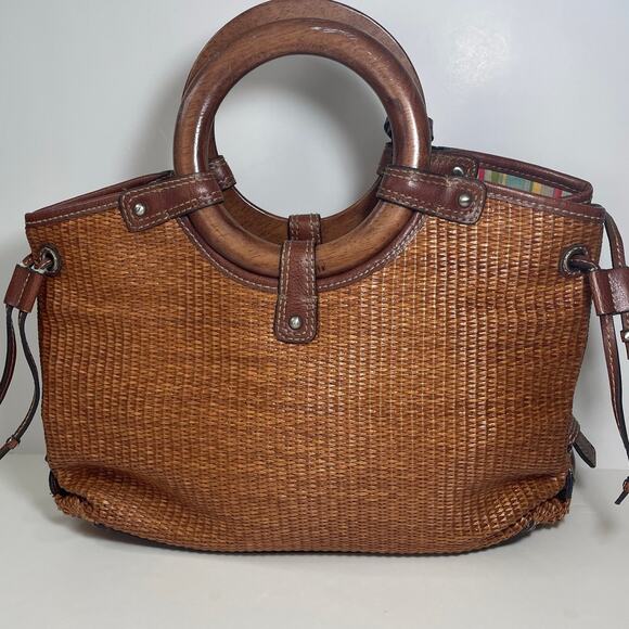 Vintage Fossil Brown Straw Basket Weave Handbag Purse - Picture 2 of 13